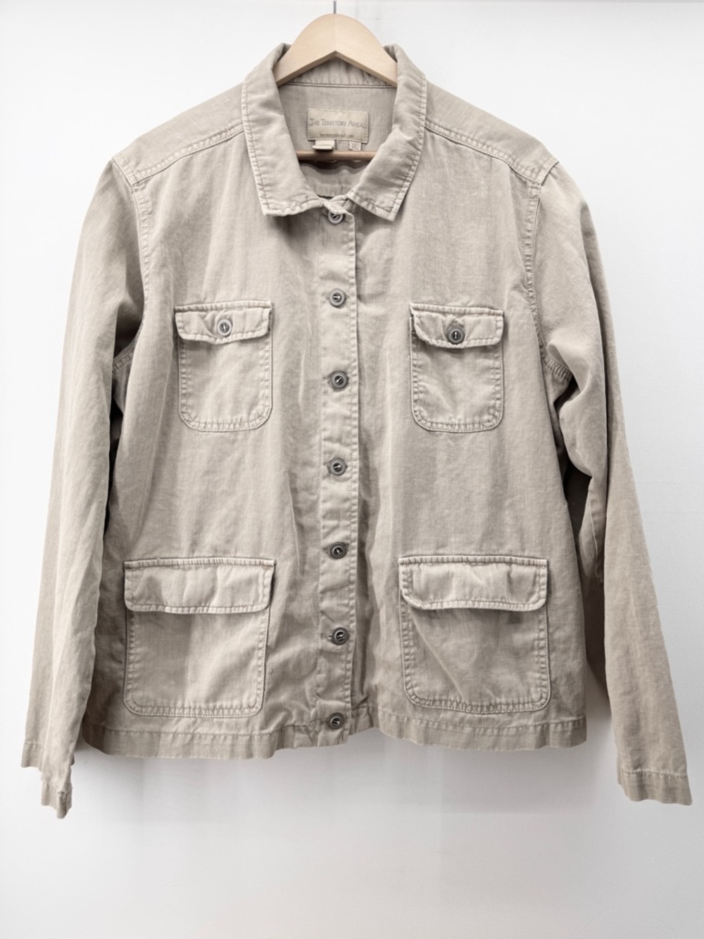 The Territory Ahead Safari Chic Linen Utility Jacket Chore Coat Light Khaki XL